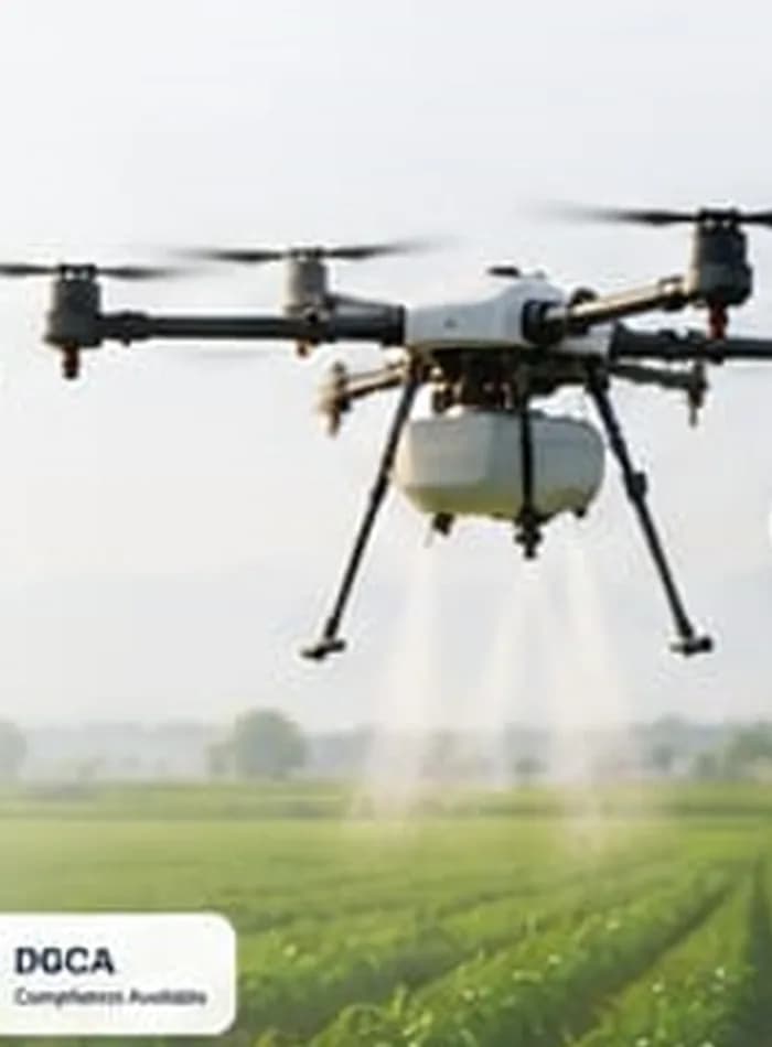 Agricultural drone spraying a field for a spray service business