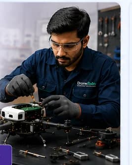Experienced service engineer working on a drone control board