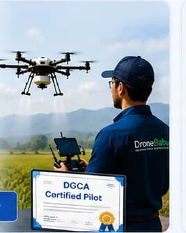 Trainee pilot flying an agricultural drone with a DGCA certificate